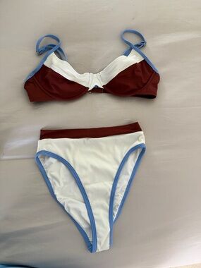 l*space Two-Tone White, Maroon & Light Blue Bikini Set